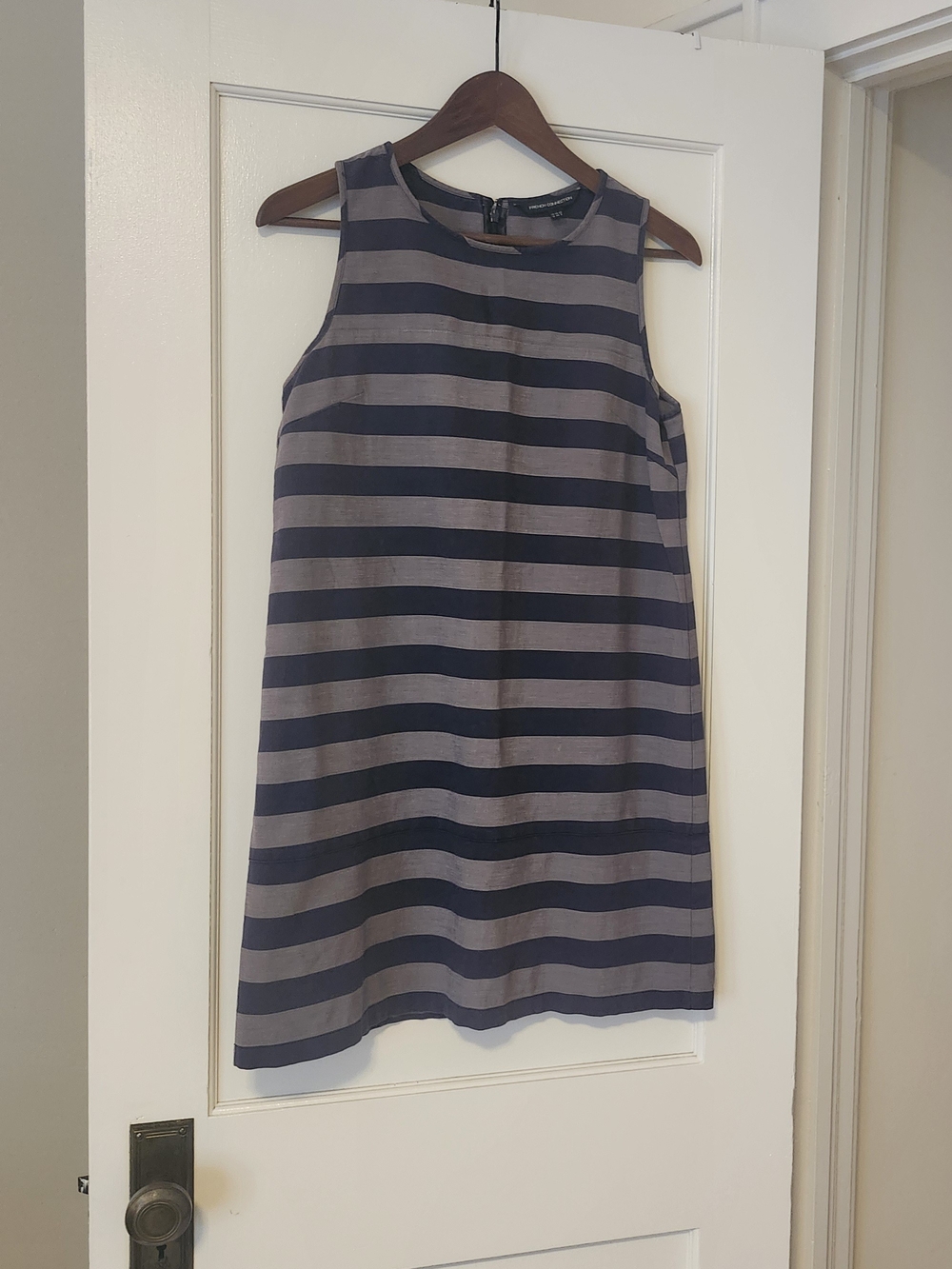 French Connection Navy and Gray Striped Sleeveless Mini Dress